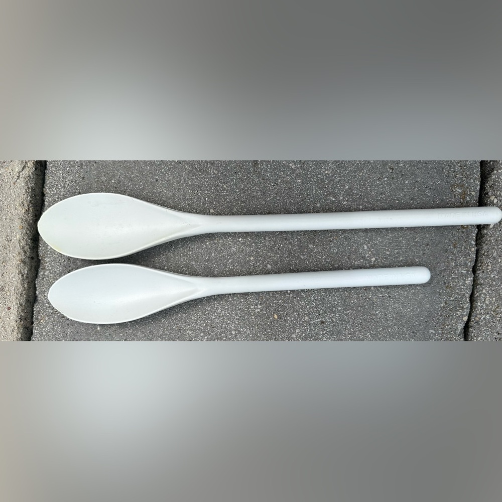 Set of Two White Cooking Spoons